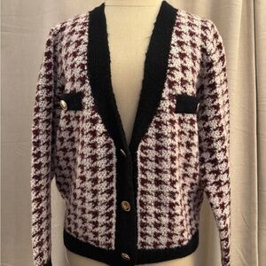 Maeve for Anthropology Houndstooth Eyelash Cardigan Sweater Size M
